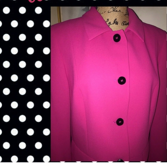 UN JOUR AILLEURS~PARIS~BRIGHT PINK JACKET WITH BLACK BUTTONS~CLASSIC LOOK~US 10 - Picture 4 of 6